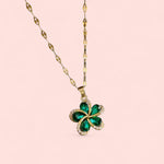 Load image into Gallery viewer, Zircon Jade Flower Stainless Steel Necklace
