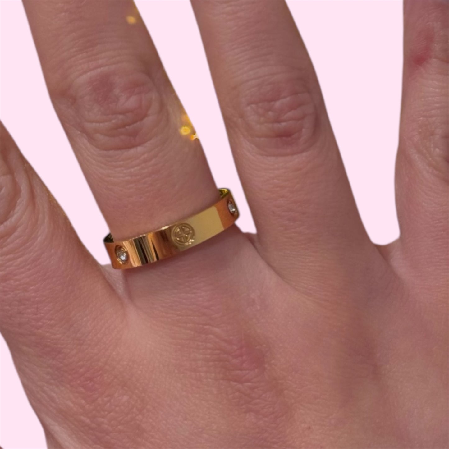Gold Cross Rhinestone Stainless Steel Ring