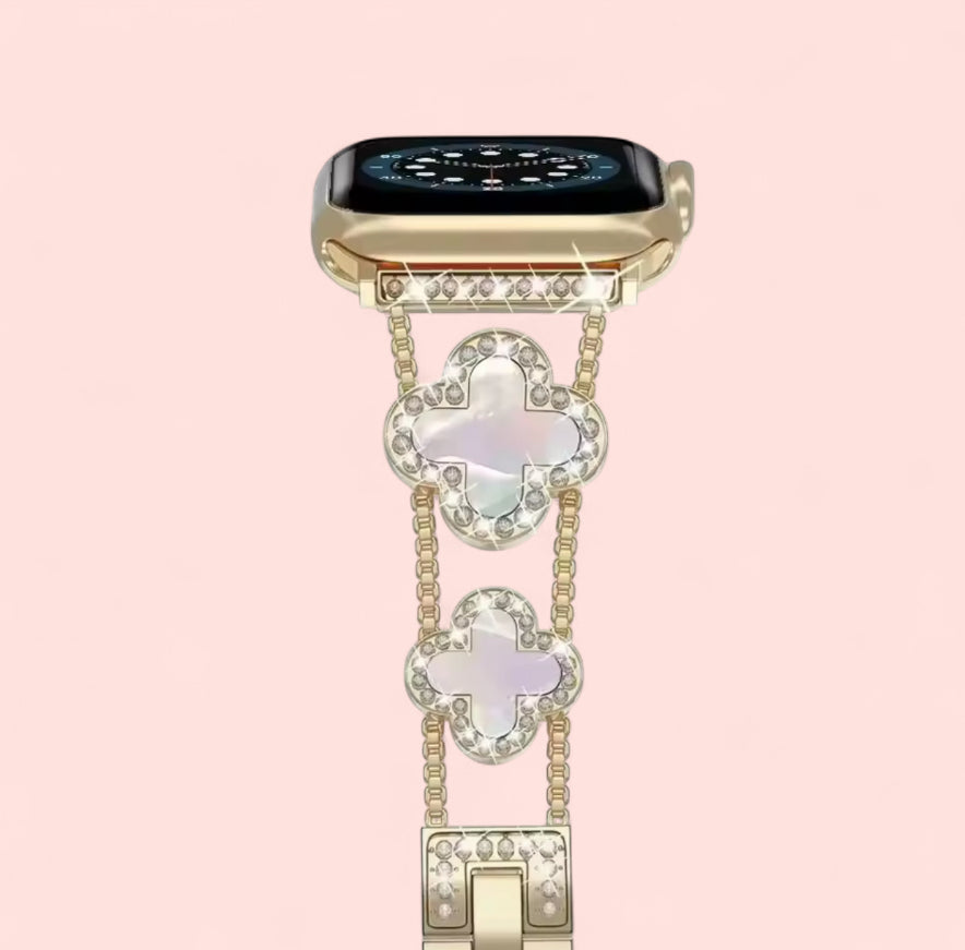 Watch Band Gold Clover Stainless Steel: Black, White, and Pink