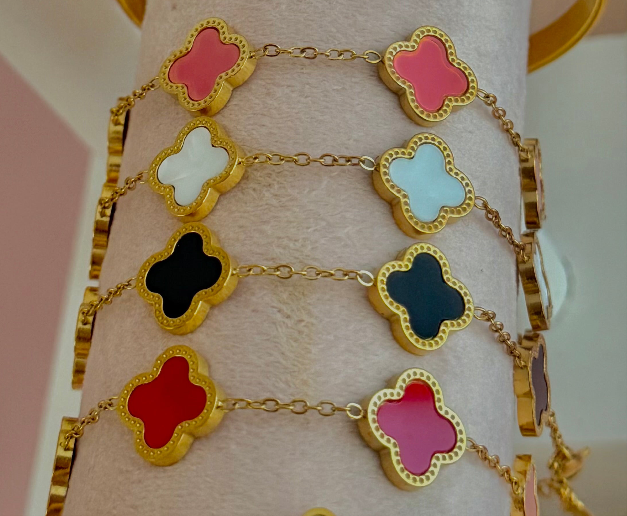 Luxe Flor Stainless Steel Bracelet (Black, Pink, White, Red)