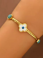 Load image into Gallery viewer, Gold Clover Mal De Ojo Stainless Steel Bracelet
