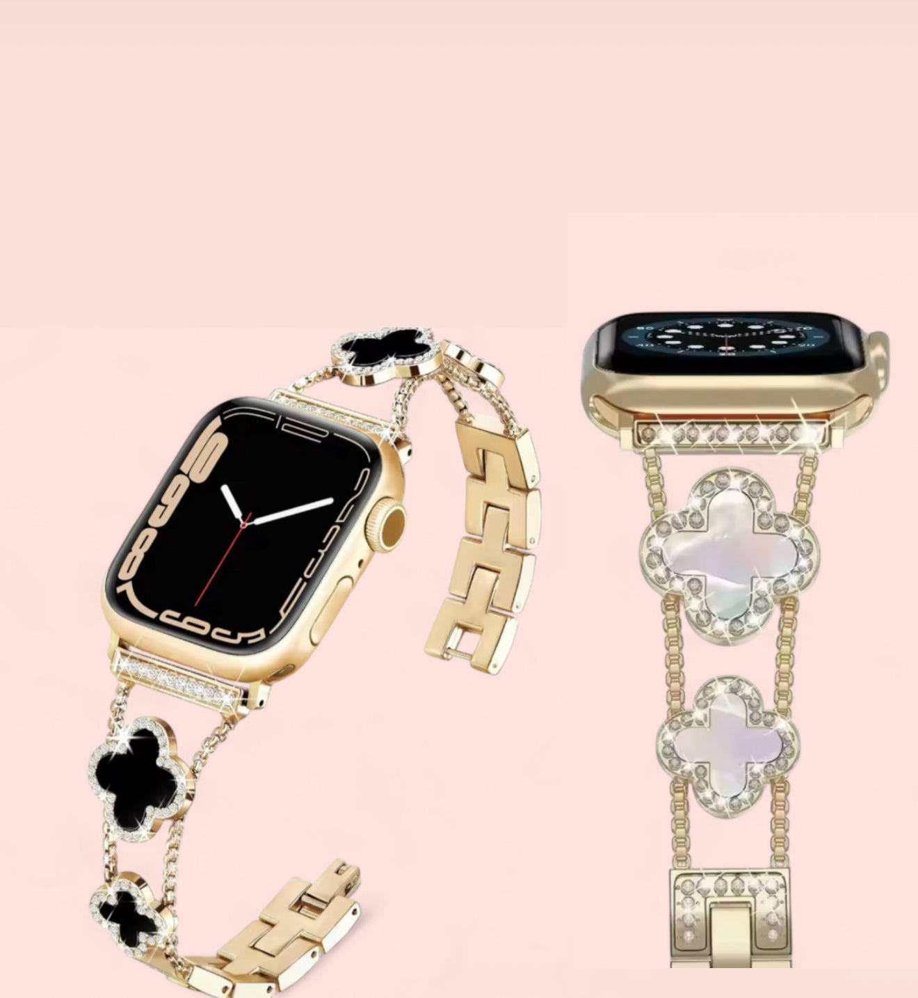 Watch Band Gold Clover Stainless Steel: Black, White, and Pink