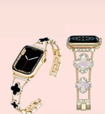 Load image into Gallery viewer, Apple Watch Band Gold Clover Stainless Steel: Black, White, and Pink
