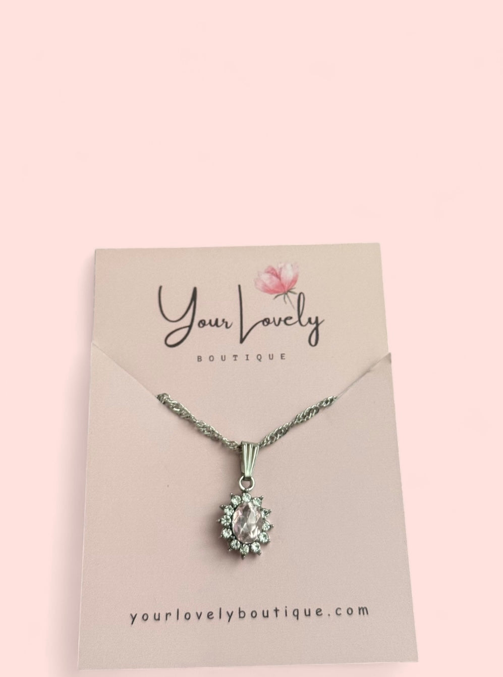 Silver Pink Flower Pendant Necklace