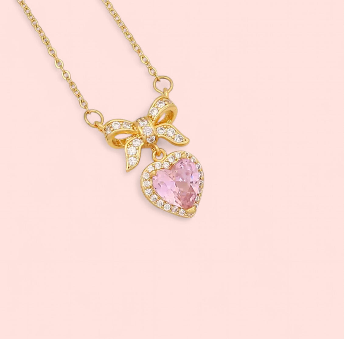 Pink Ribbon Gold Stainless Steel Necklace