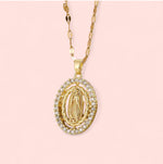 Load image into Gallery viewer, Virgin Mary Oval Rhinestone Gold Stainless Steel Necklace
