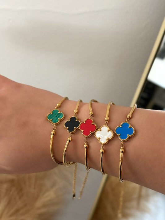 Single Clover Adjustable Bangle Stainless Steel