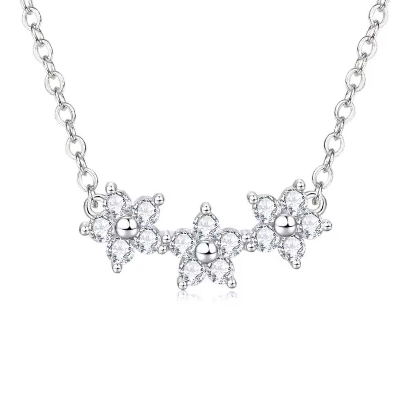 Triple Flower Moissanite Necklace and Bar Earring Set 14K Gold Filled (GRA Certified)