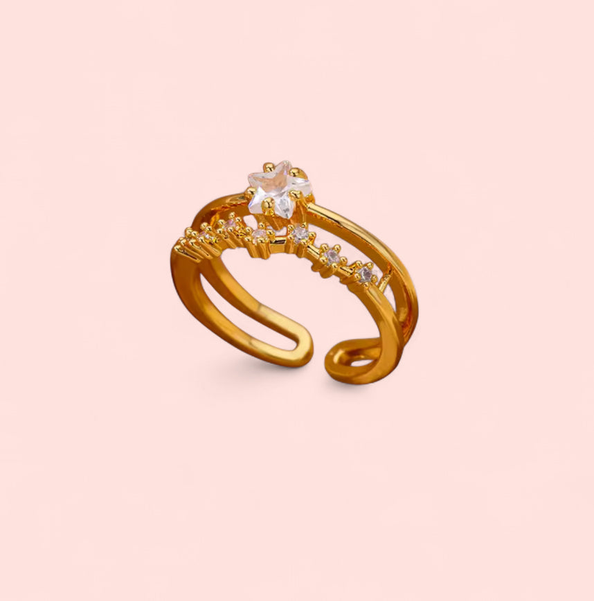 Star Zircon Stainless Steel Adjustable Ring