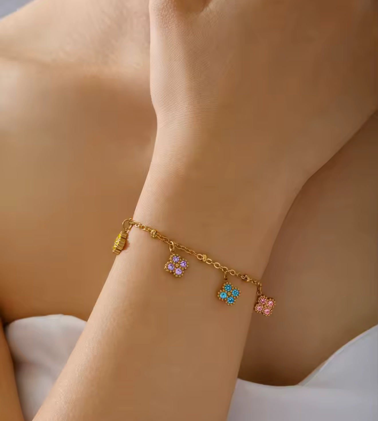Gold Colorful Clover Stainless Steel Bracelet