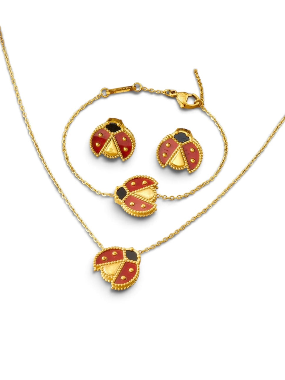Luxe Ladybug Stainless Steel Jewelry Set – Necklace, Bracelet & Earrings