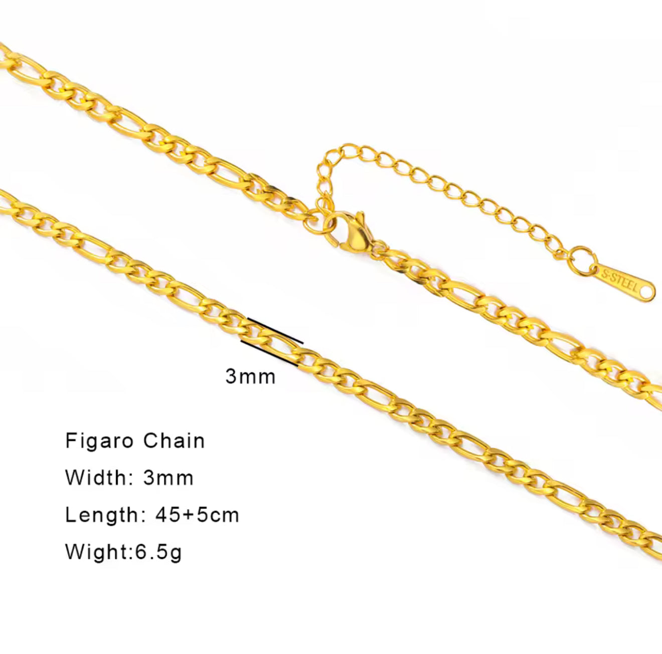 Gold Chain Stainless Steel Necklaces: Beaded, Snake, Cuban, Figaro, Twisted, Paperclip, Shinny