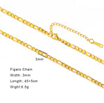 Load image into Gallery viewer, Gold Chain Stainless Steel Necklaces: Beaded, Snake, Cuban, Figaro, Twisted, Paperclip, Shinny
