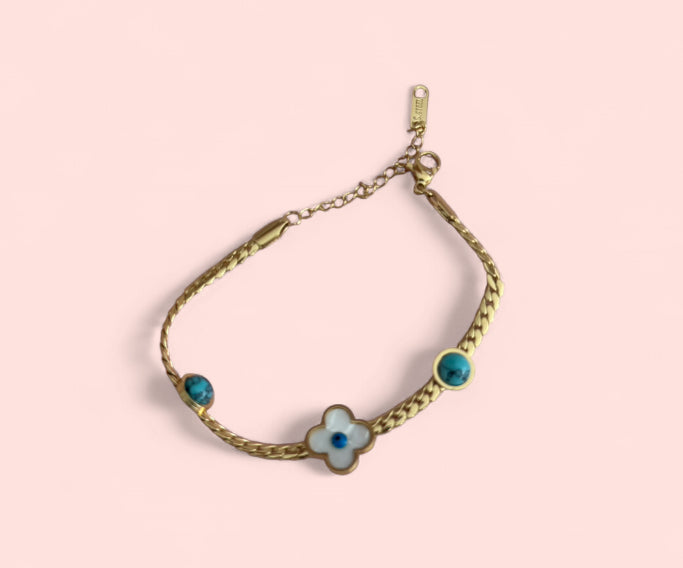 Gold Clover Mal De Ojo Stainless Steel Bracelet