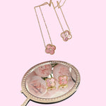 Load image into Gallery viewer, Pink Rhinestone Clover Stainless Steel Necklace and Earrings
