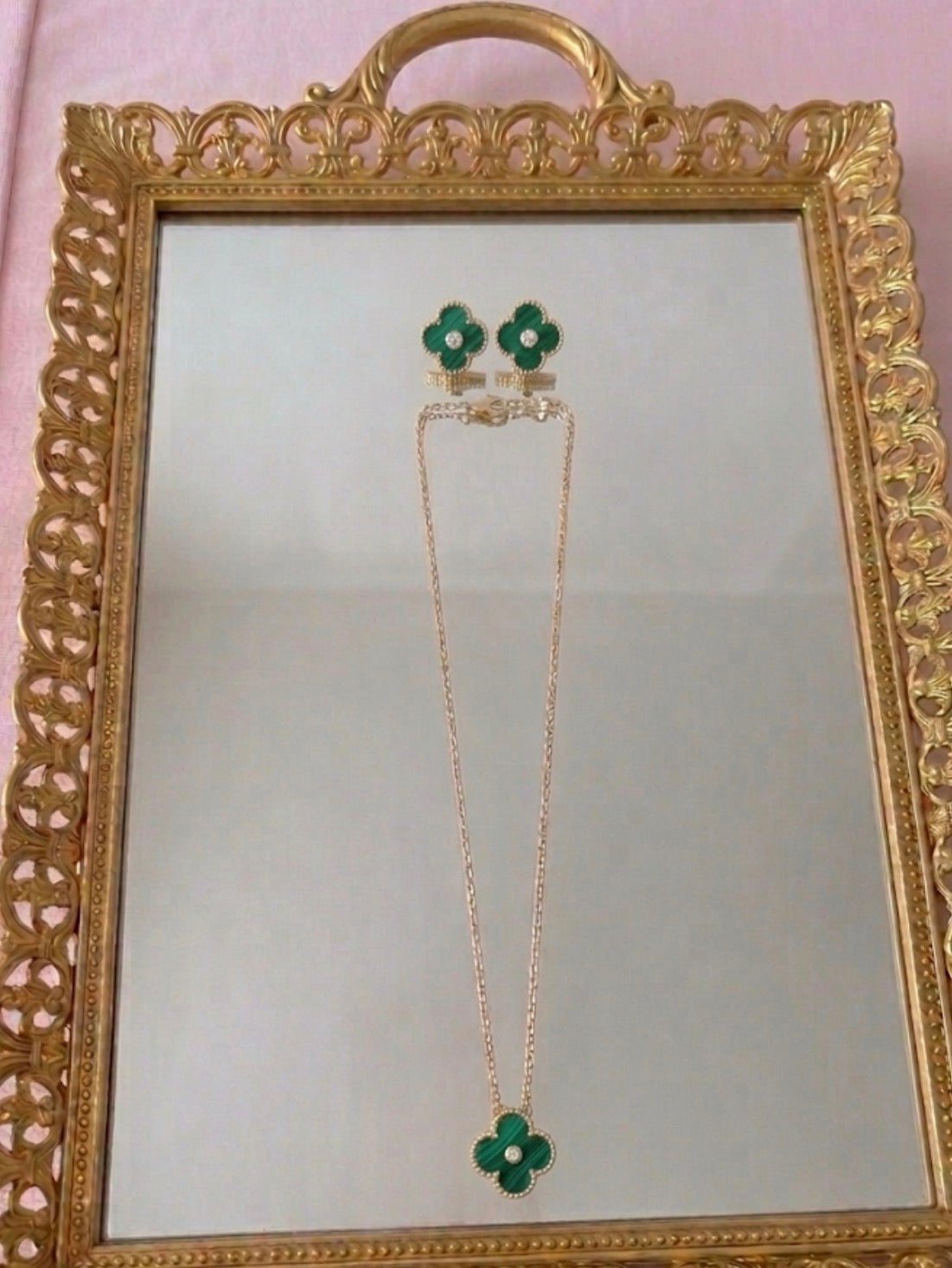 Clover Rhinestone Necklace and Earring Set