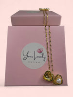 Load image into Gallery viewer, Heart Rhinestone Pearl Gold Stainless Steel Necklace
