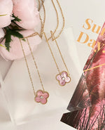 Load image into Gallery viewer, Pink Rhinestone Clover Stainless Steel Necklace and Earrings
