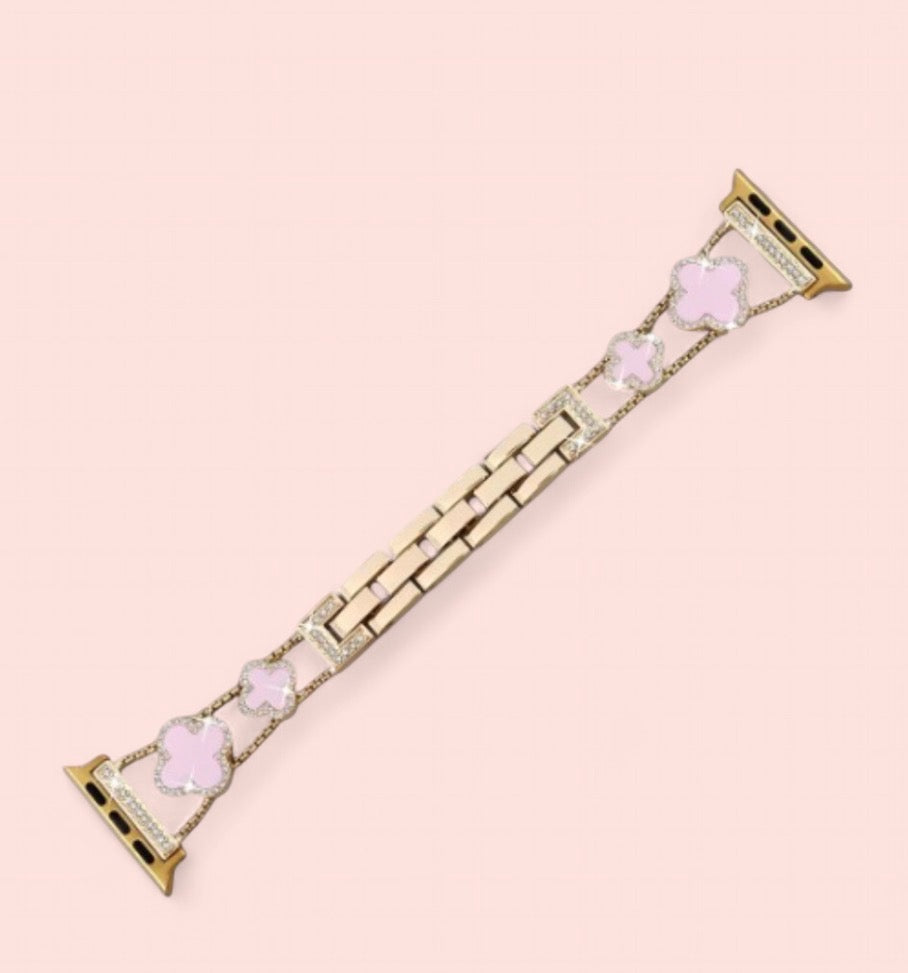 Watch Band Gold Clover Stainless Steel: Black, White, and Pink