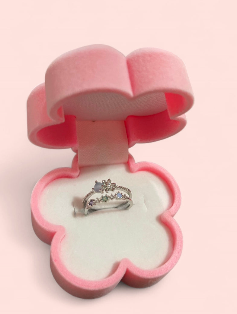 Crystal Blue Flower Ring Silver Plated Adjustable