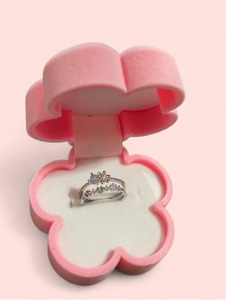 Crystal Blue Flower Ring Silver Plated Adjustable
