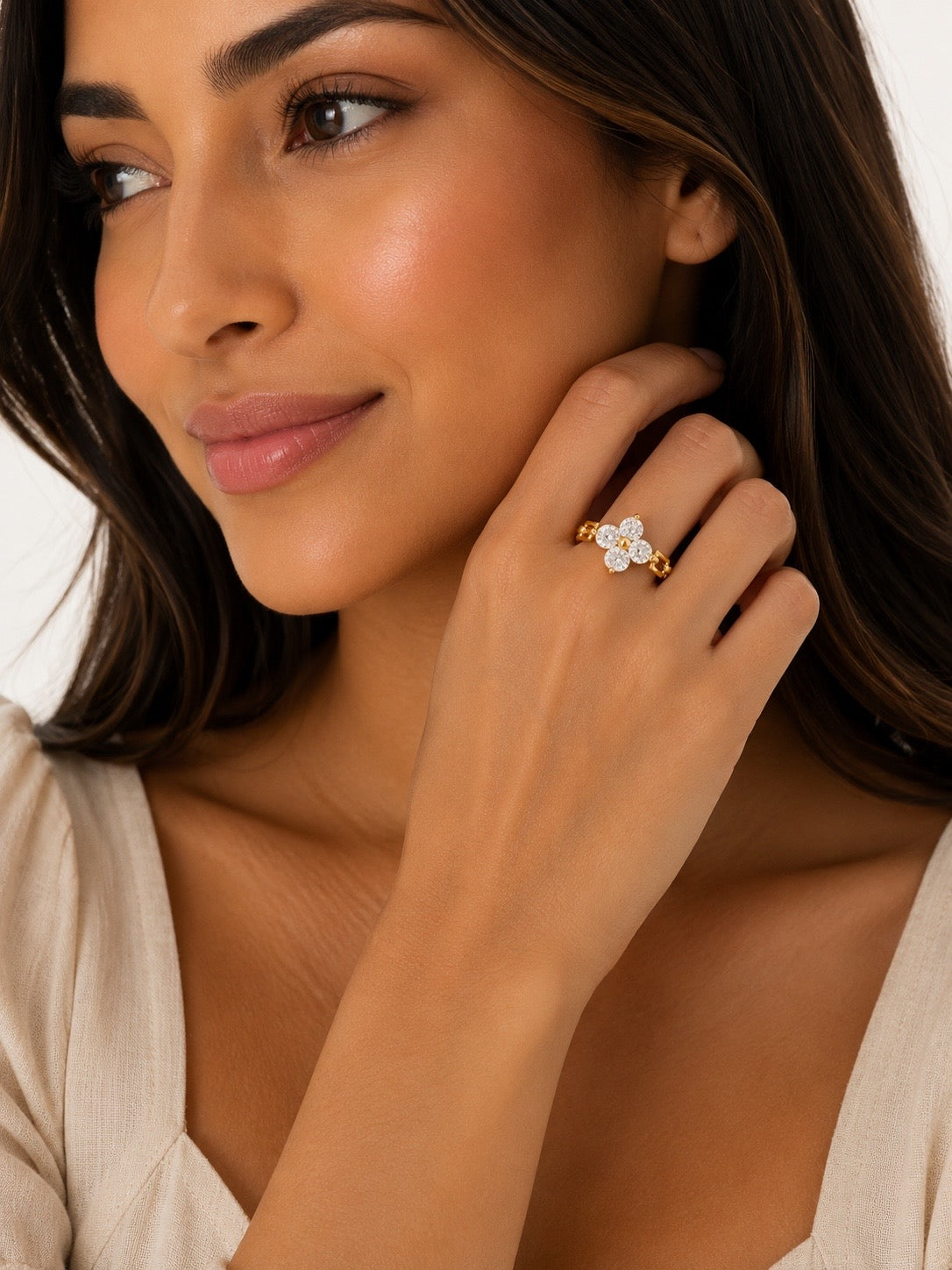 Clover Sparkle Stainless Steel Ring