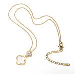 Load image into Gallery viewer, Luxe Clover Zicron Stainless Steel Necklace and Earrings Set: Black and White
