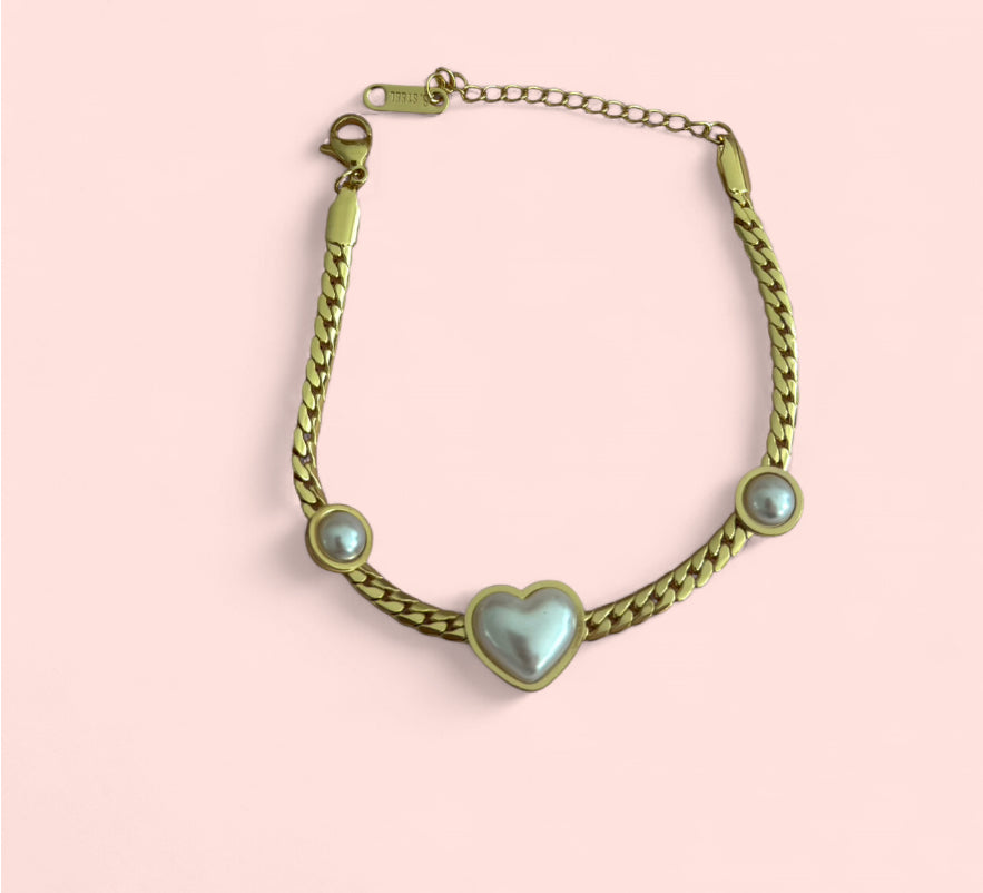 Golden Pearl Heart Stainless Steel Bracelet