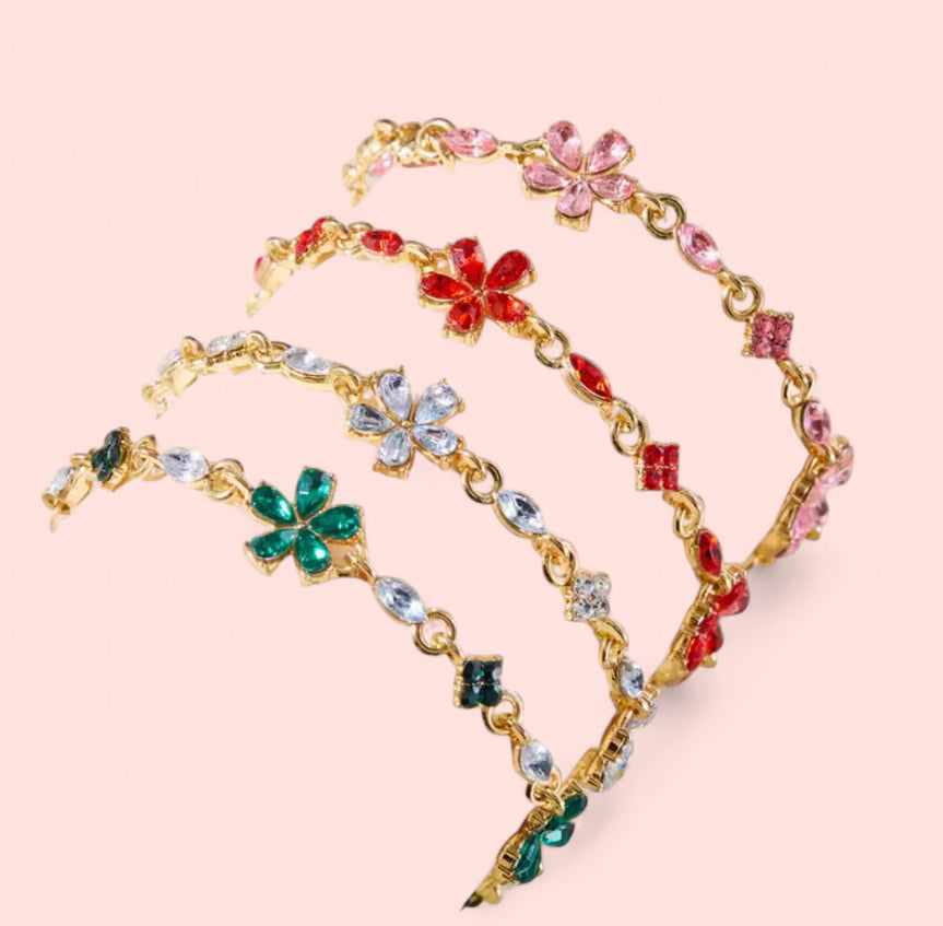 Flower Rhinestone Bracelet 18k Gold Plated