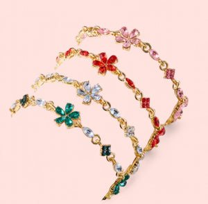 Flower Rhinestone Bracelet 18k Gold Plated
