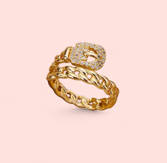 Belt Zircon Chain Stainless Steel Adjustable Ring