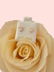 14k Gold Heart Rhinestone Earrings