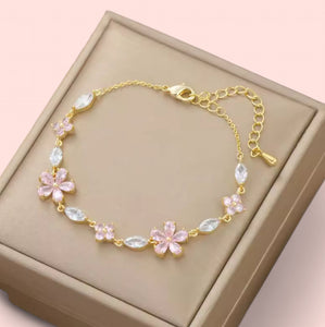 Flower Rhinestone Bracelet 18k Gold Plated