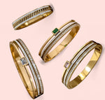 Load image into Gallery viewer, Luxe Gold Bangle Stainless Steel Bracelet: Cuban Chain, Jade, Crystal Pink, Crystal White
