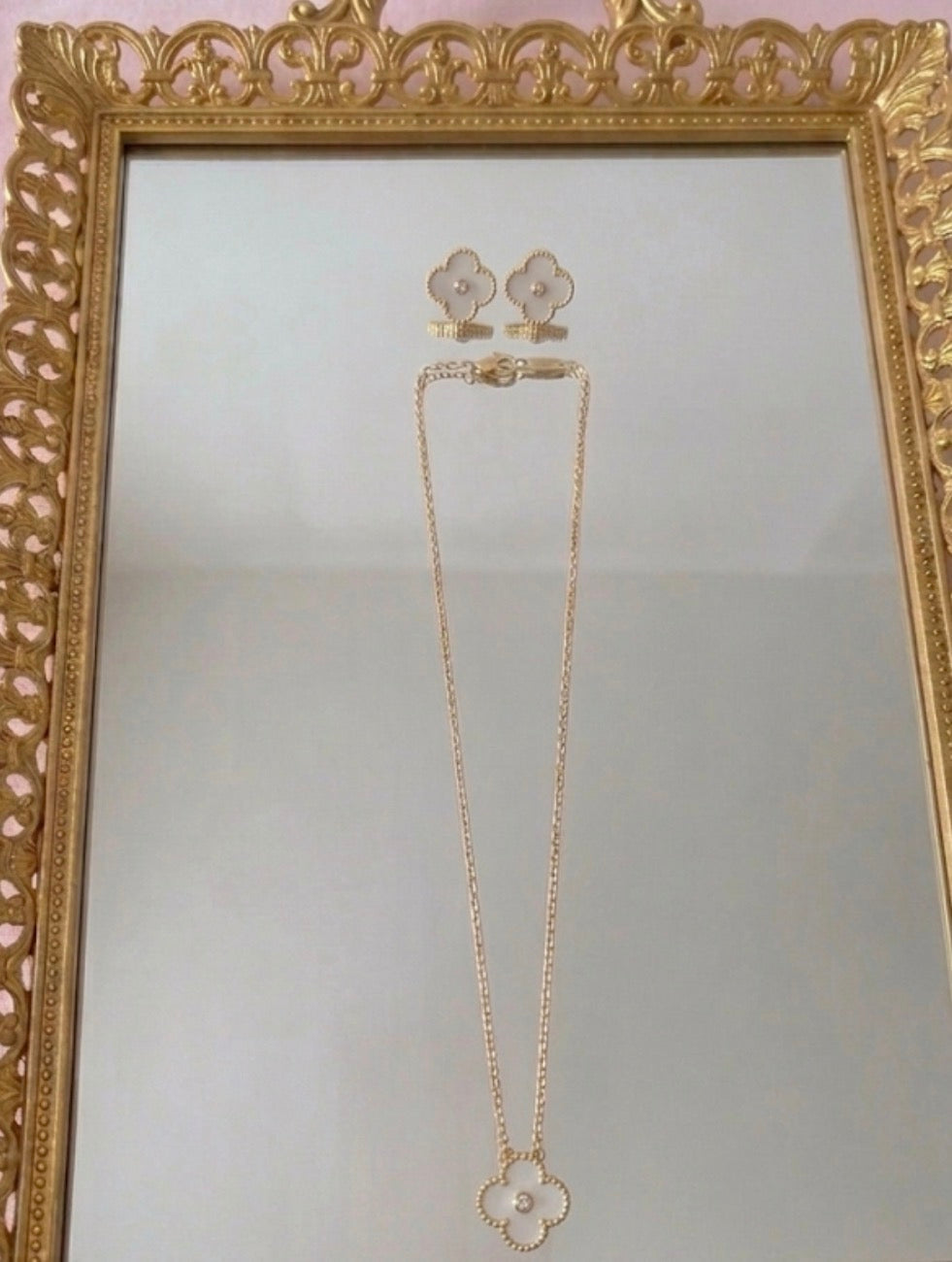 Clover Rhinestone Necklace and Earring Set