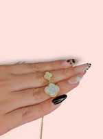 Load image into Gallery viewer, Luxe Clover Zicron Stainless Steel Necklace and Earrings Set: Black and White
