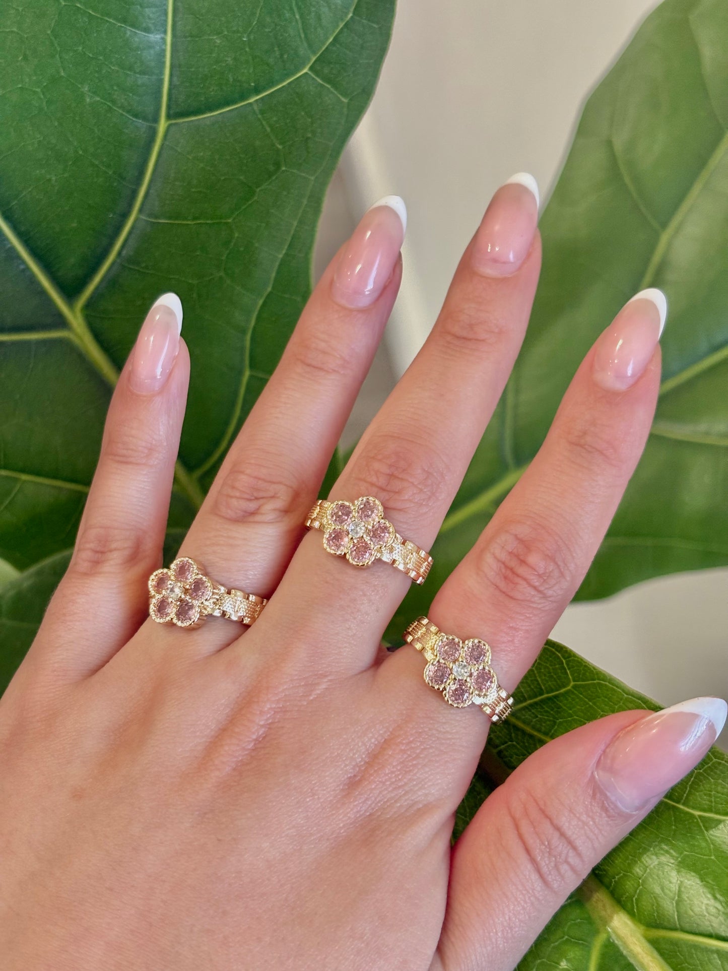 The Luxe Pink Floral Rollie Gold Filled Ring