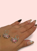 Load image into Gallery viewer, Pink Heart Halo Hoop Silver Earrings
