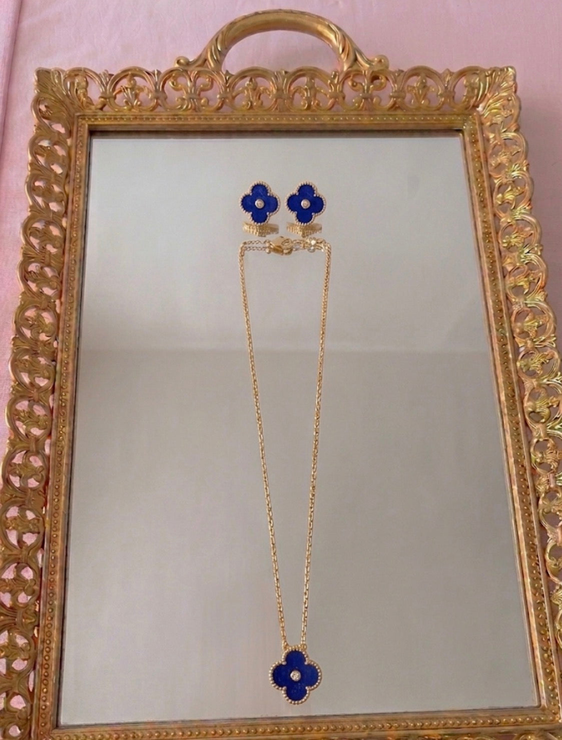 Clover Rhinestone Necklace and Earring Set