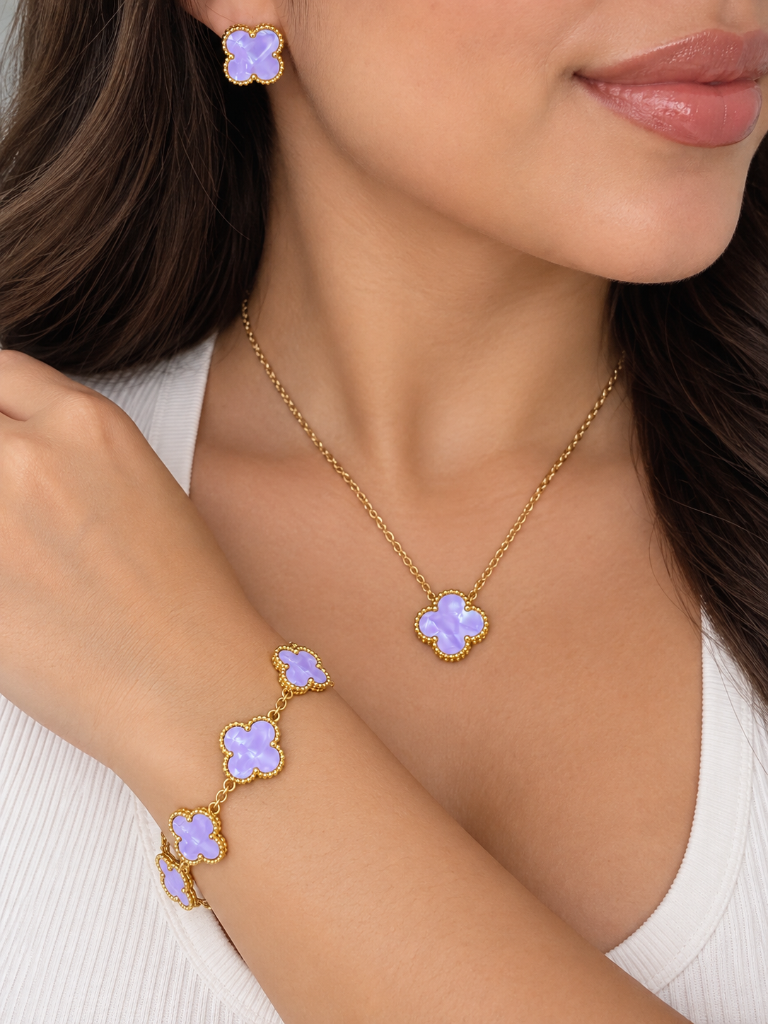 Lavender Pearl & Gold Clover Set