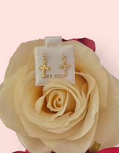 14k Gold Cross Rhinestone Earrings