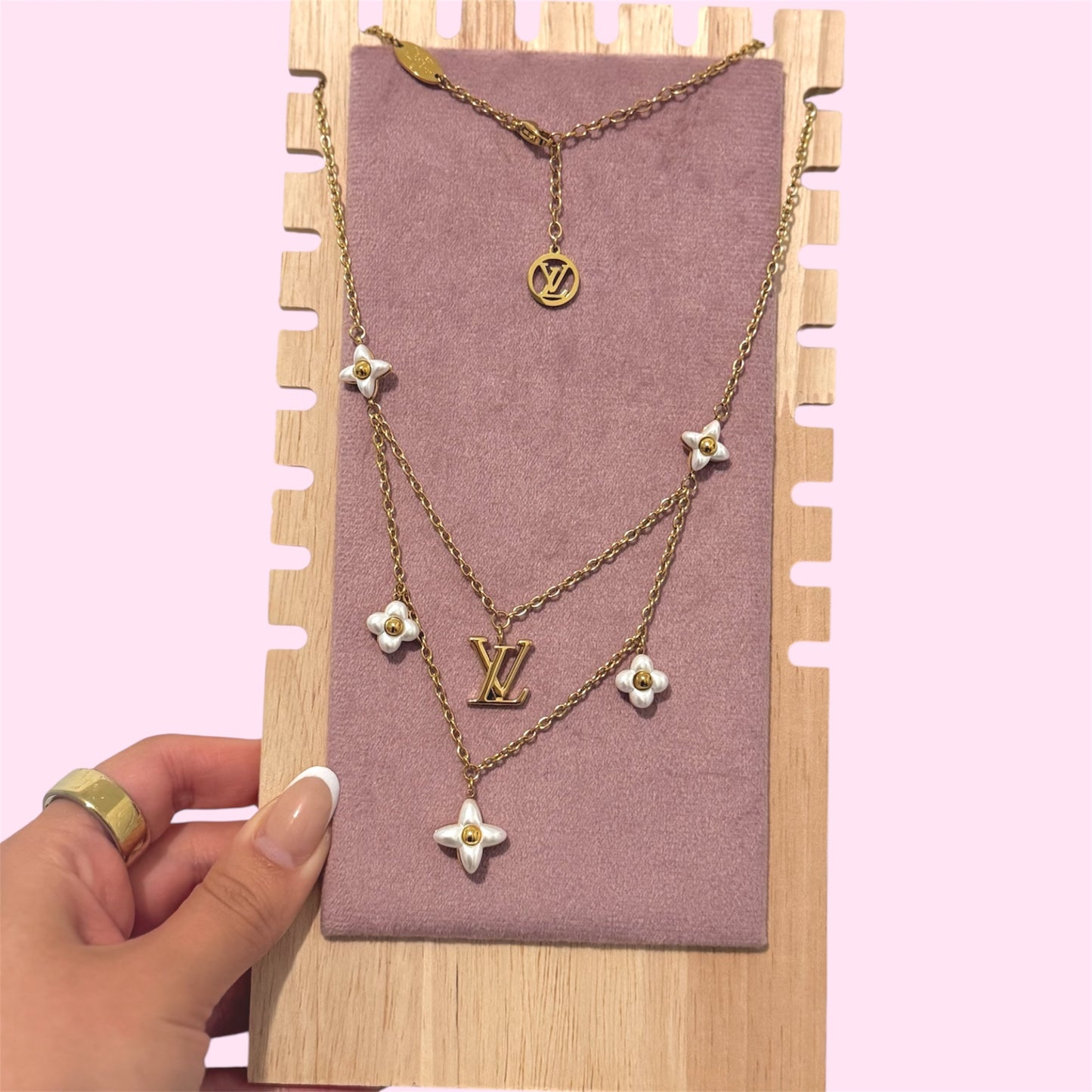 Luxe White Clover Charm Bracelet and Necklace Set Stainless Steel