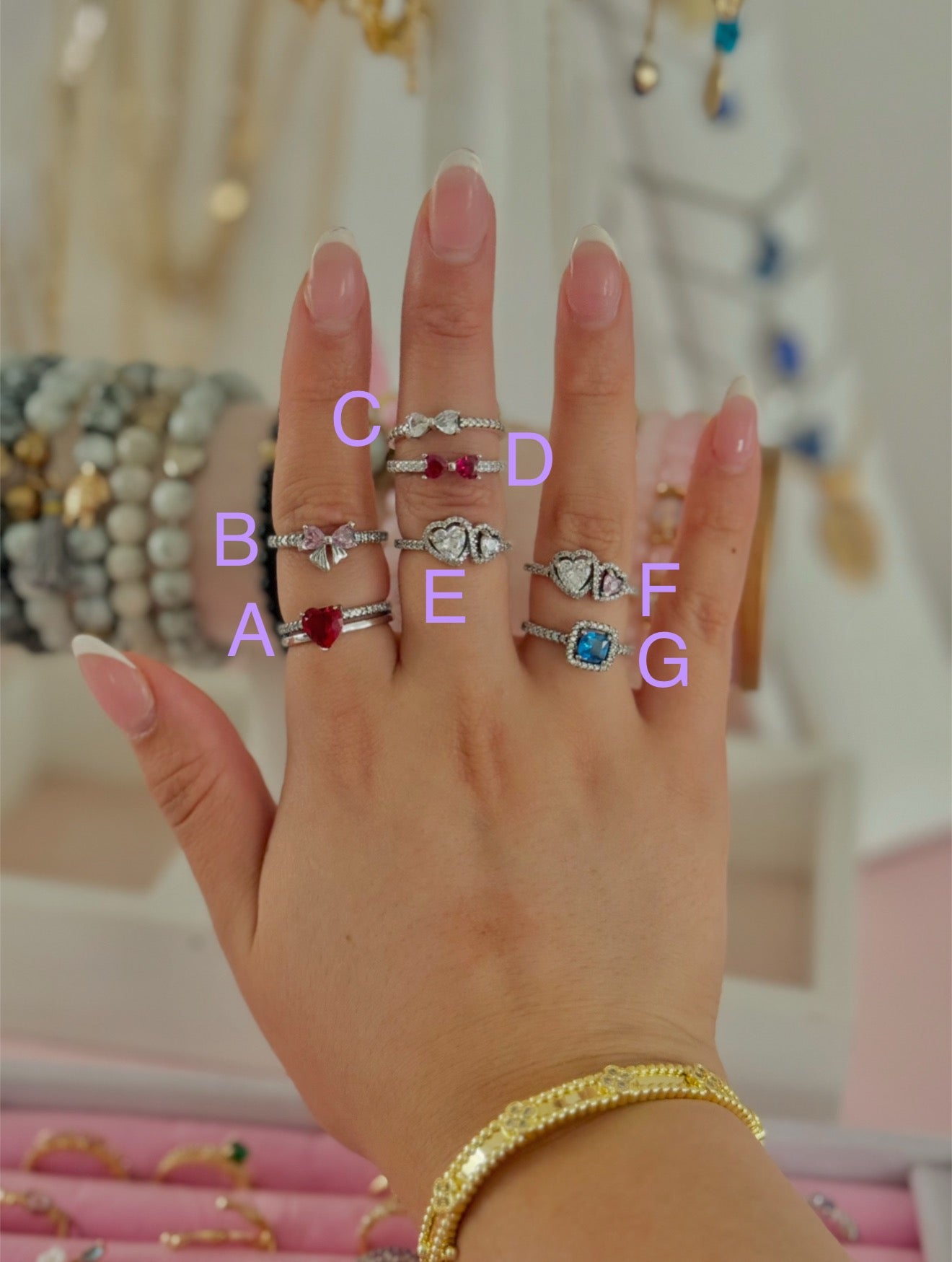 Sterling Silver Rings Size 7(Ready to ship): Bows, Heart, Pink, Red, Blue, S925