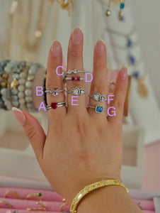 Sterling Silver Rings Size 7(Ready to ship): Bows, Heart, Pink, Red, Blue, S925