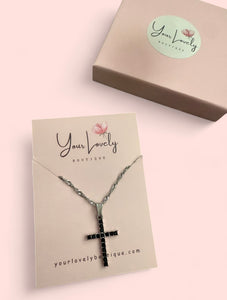 Silver Black Cross Pendant Necklace
