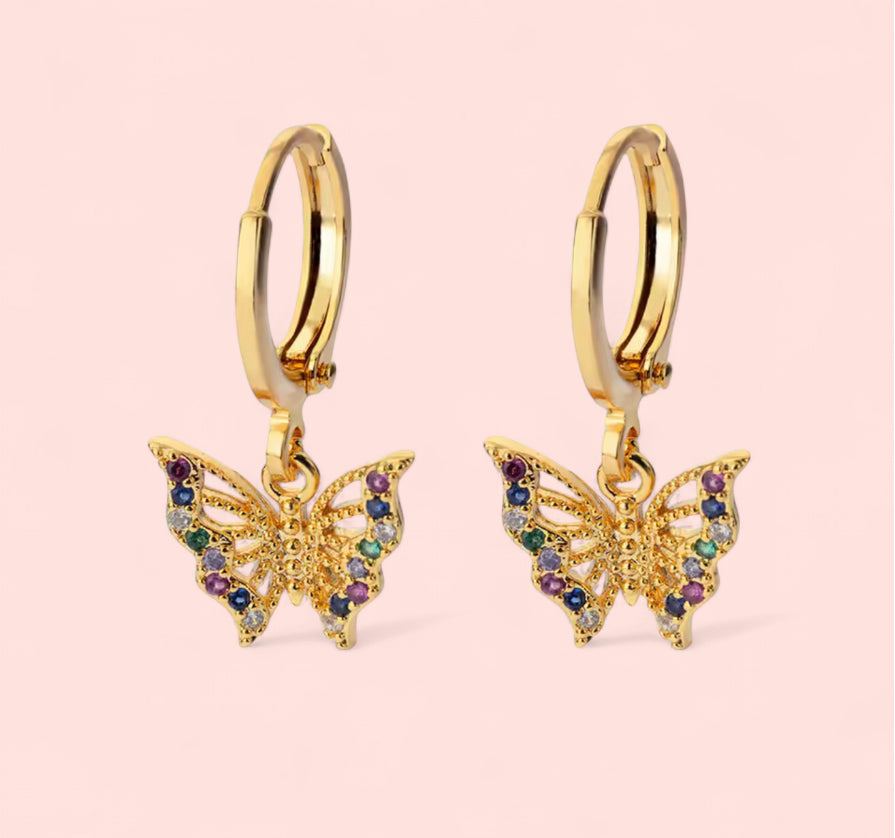 Hoop Colorful Butterfly Rhinestone Earring Stainless Steel