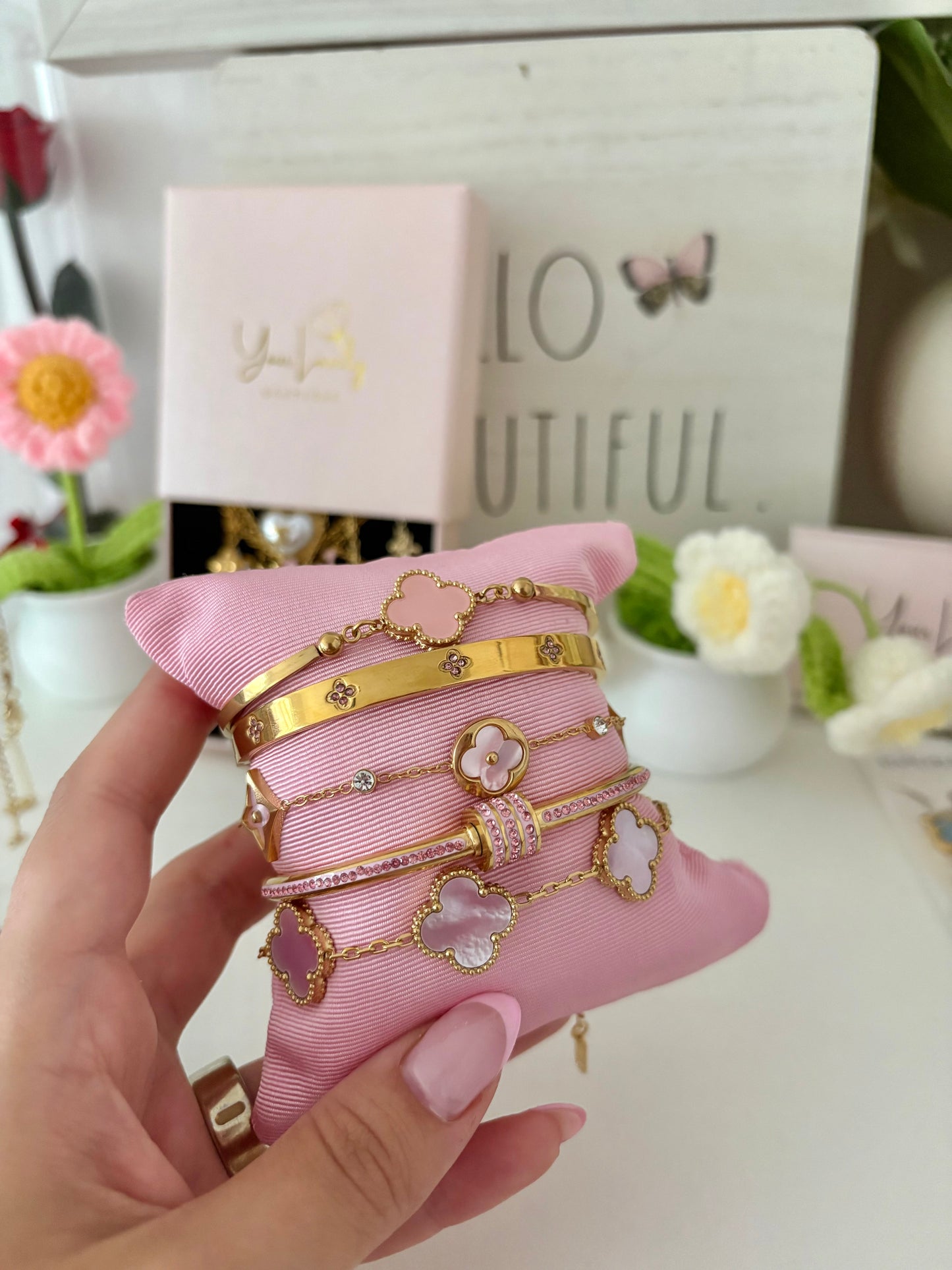 Luxe Gold Multicolor Clover Zirconia Stainless Steel Bracelet