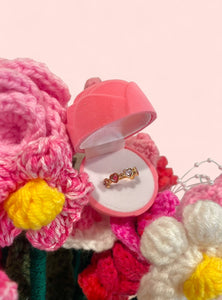 Pink Hearts Gold Plated Adjustable Ring