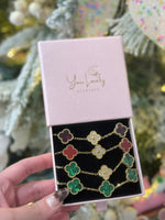 Load image into Gallery viewer, Green and Gold Clover Stainless Steel Jewelry Set: Necklace, Earrings, Bracelet
