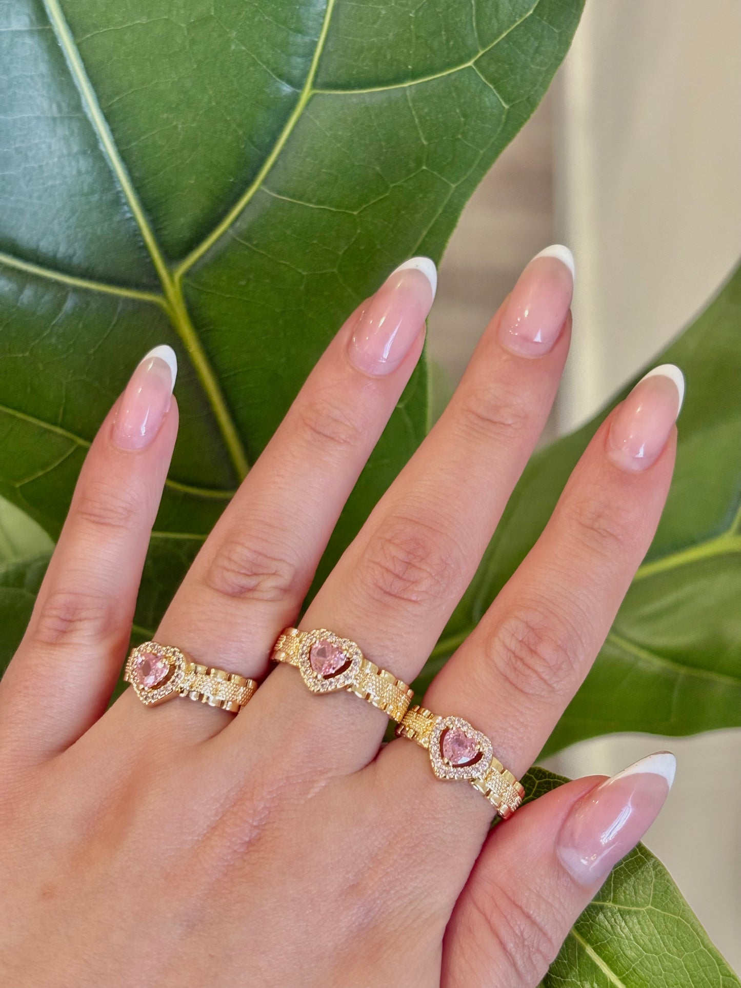 The Luxe Crystal Pink Heart Rollie Gold Filled Ring